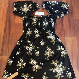 Reformation Black Floral Off-Shoulder Dress